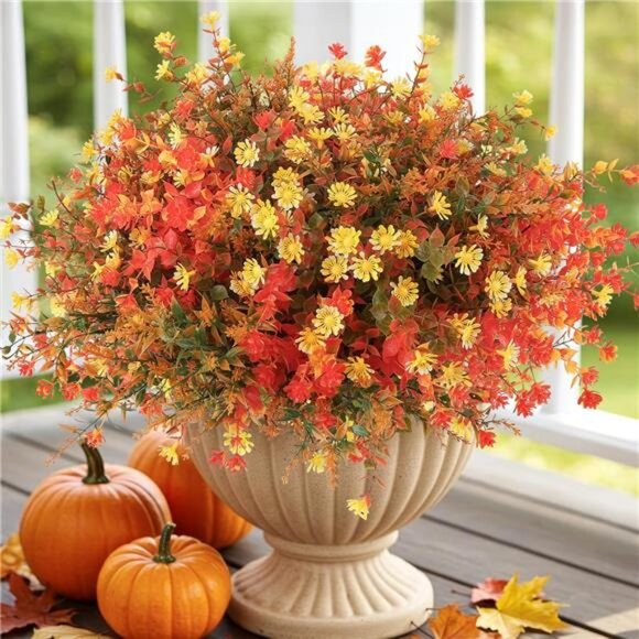 Fall Artificial Flowers for Outdoors 12 Bundles Faux Mums Outdoor - Picture 1 of 7